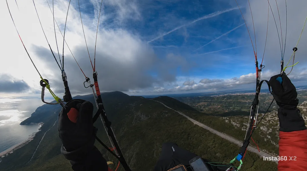 Paragliders above the Portuguese coast