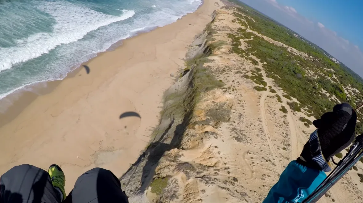 Paragliding at Comporta Portugal &mdash; dunes and cork forest coast