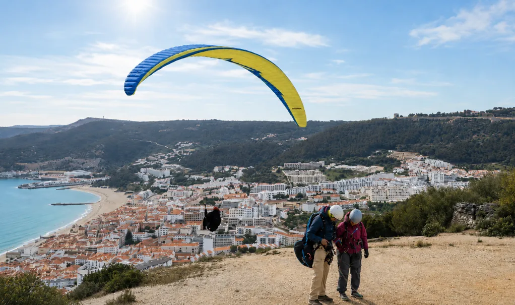 Two pilots launching above Sesimbra