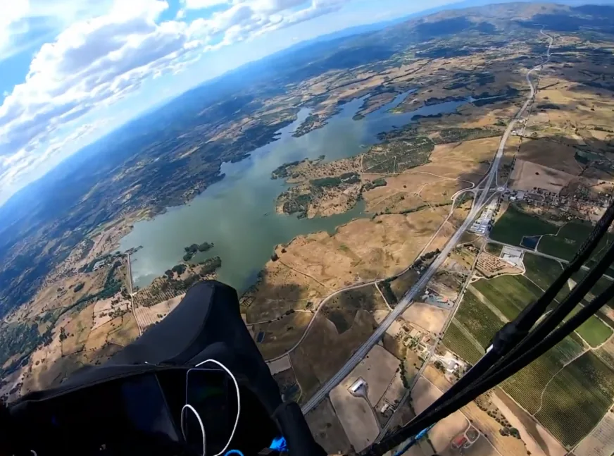 High altitude aerial view over the Serra da Estrela reservoir