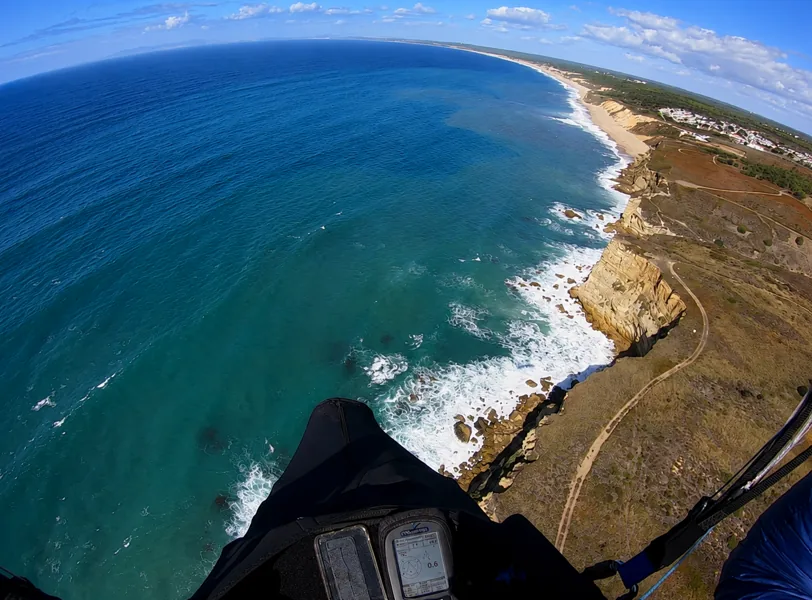 Aerial view above Sesimbra bay