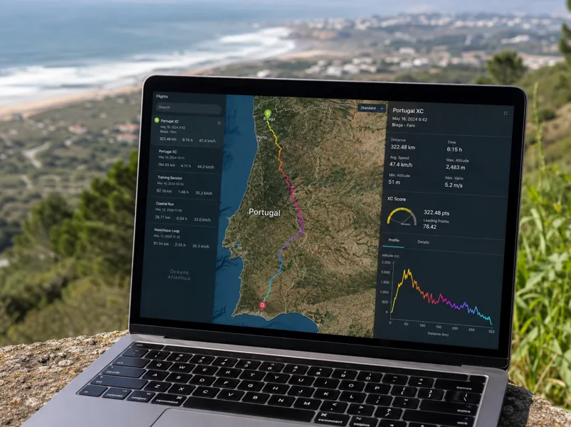 XC track log on laptop above the coast