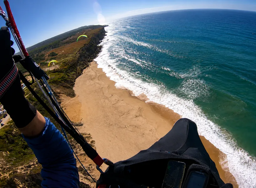 Fisheye aerial from harness above the coast