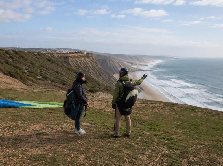 Women in paragliding on Portugal's Atlantic coast