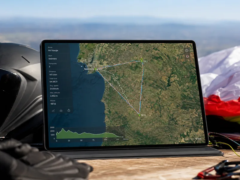 XC triangle paragliding route over Portuguese countryside